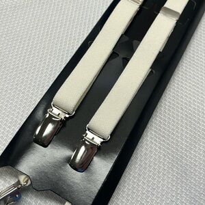 Suspenders. 36 inch, 1/2 inch wide. Adjustable length. One size fits most.